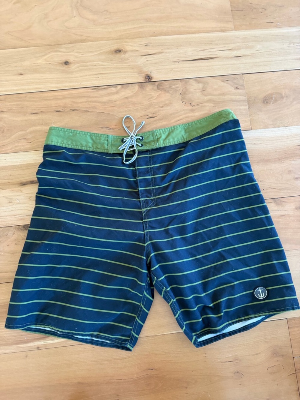 Captain Fin Time Warp Striped Board Shorts Navy Olive Green  Drawstring Size 36 - Picture 3 of 10